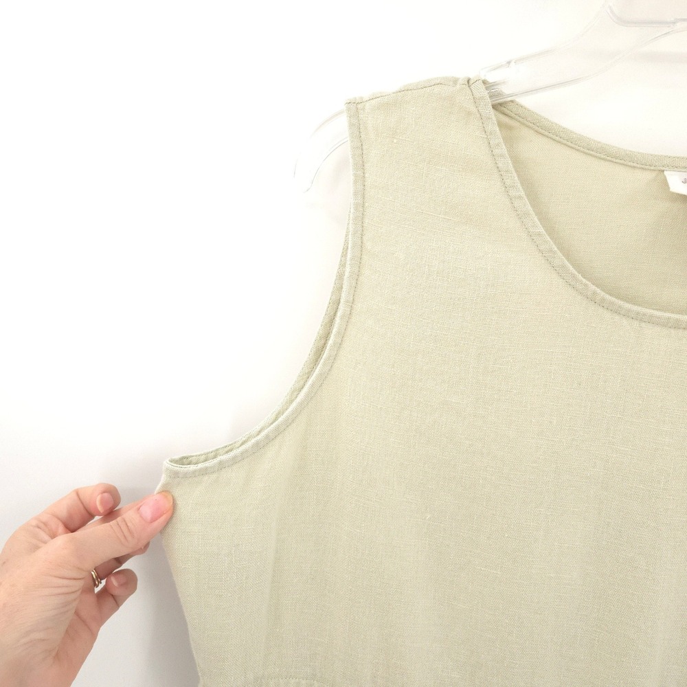 Jones New York 100% Linen Maxi Dress Womens 14 Green Sleeveless Faux Wrap - Picture 3 of 7